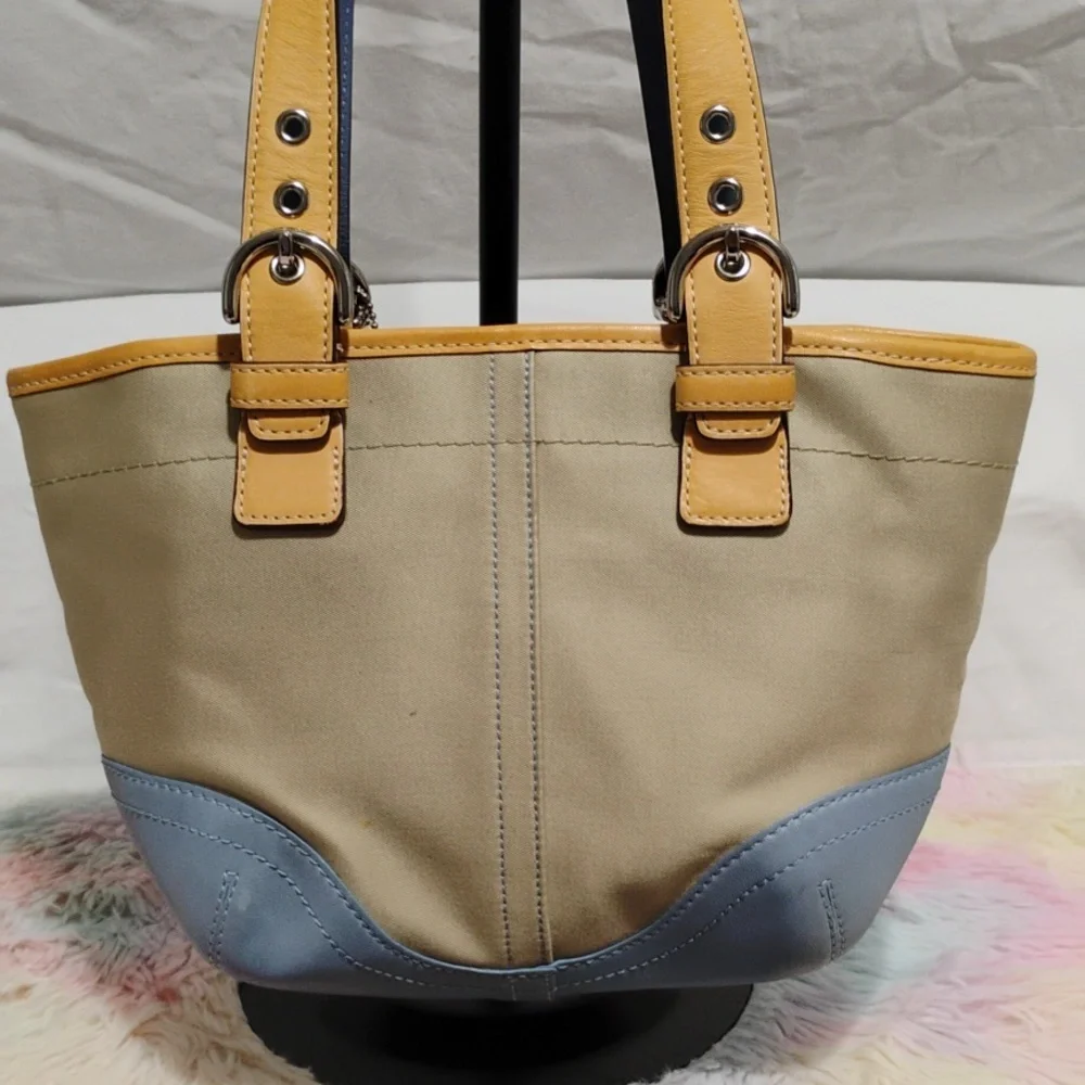 Coach Y2K Blue/Tan Denim & Leather Mini Shoulder Bag W Dust Bag - Picture 6 of 14
